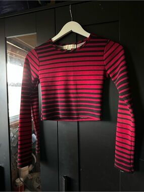 Nicki Minaj Y2K Red Black Striped Long Sleeve Crop Top XS